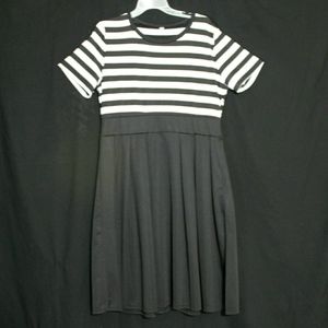 Black and White Stripe Top Dress with Black Skirt